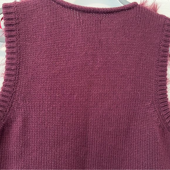 NWT Cotton On Women M/L Long Line Wine Color Sweater Vest Knit/Faux Fur Pockets - Picture 7 of 16